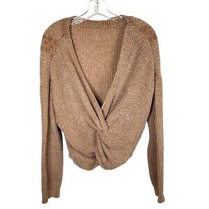 Woven Heart Sweater XL Twist Open Back Knot Chunky Cable Knit Boat Neck
